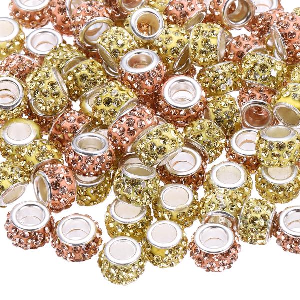 uxcell 100 個 大穴 ビーズ 12mm ラインストーン ヨーロピアン ビーズ ブレスレット...