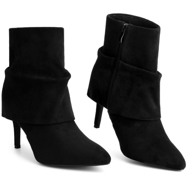 Perphy ポインテッドトゥ、フォールドオーバー、スティレットヒール、スラウチアンクルブーツ（レデ...