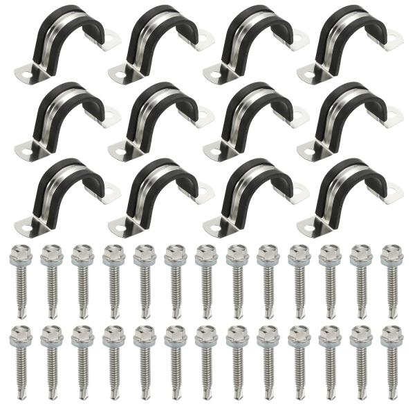 PATIKIL 12個 パイプクランプ 1-3/16インチ304ステンレススチールラバークッション付...