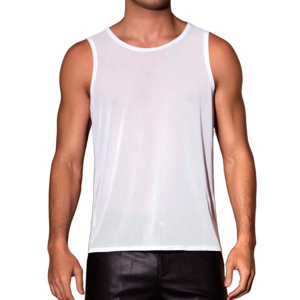 Lars Amadeus メンズ メッシュシアータンクトップ シースルー ノースリーブ Tシャツ ク...