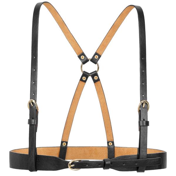 Elerevyo レディースパンクウエストベルト、レザーストラップボディハーネスゴシックワイドベルト...