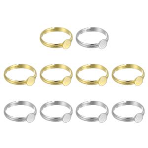 uxcell 10個セット 金属リングベース 空白 6mm 調整可能パッド カボション用リングベース フラットベゼルトレー ジュ エリー制作 DIYク