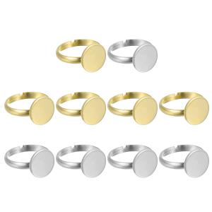 uxcell 10個入り金属リングベース空白 12mm調整可能パッドカボションリングベース・フラットベゼルトレー ジュ エリー制作用 シルバー/金色