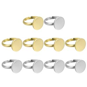 uxcell 10個セット 金属リングベース空白 14mm 調整可能パッドカボションリング用ベース 平らなベゼルトレー ジュ エリー制作 DIYクラフ