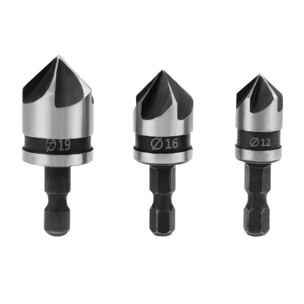 uxcell カウンターシンクドリルビットセット 12 16 19 mm径 90度六角シャンク 5フ...