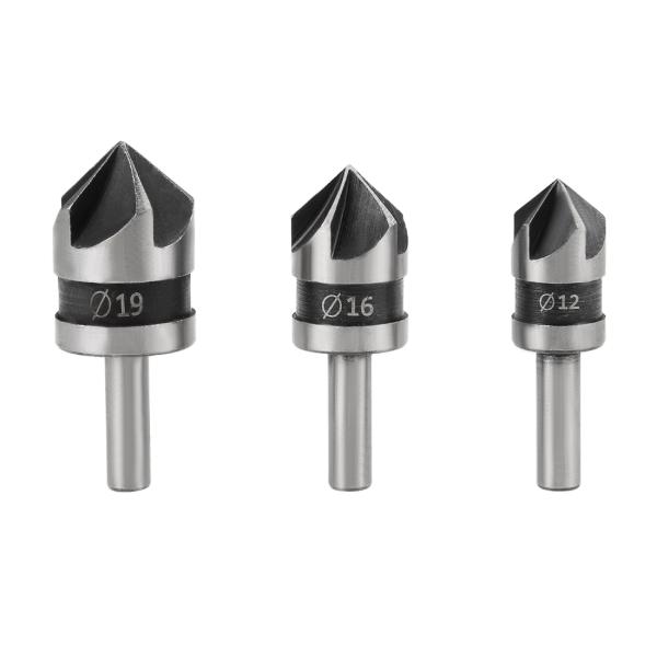 uxcell カウンターシンクドリルビットセット 12 16 19 mm径 90度 5フルート面取り...