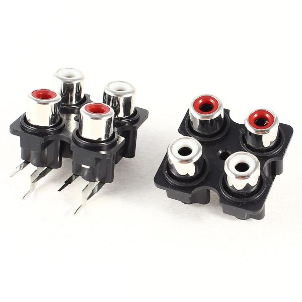 uxcell AV同心ソケット　基板実装　オーディオアウトレット　4 RCAメスソケット　ブラック　...