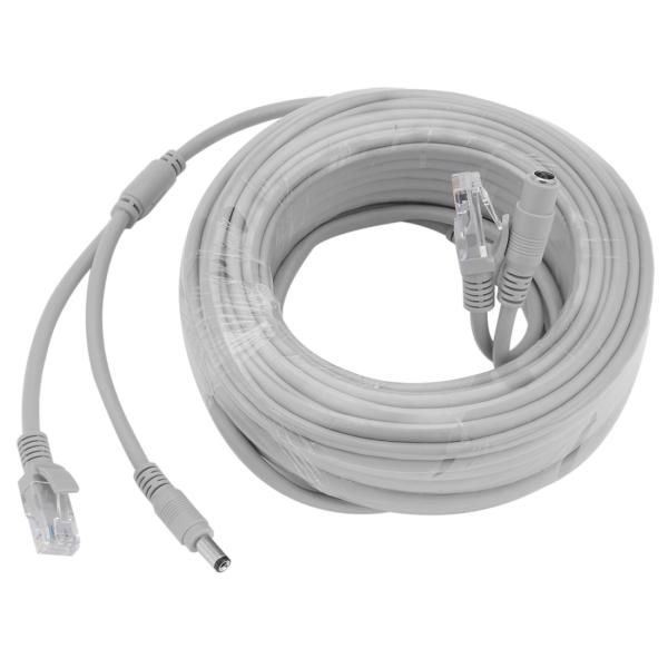 uxcell 15mイーサネットケーブルRJ45 + DC電源 PVC製 グレー cctv電源ケーブ...