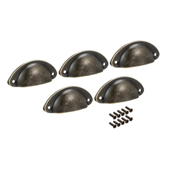 uxcell シェルプルハンドル 半円形ノブ 66mmホールセンター キャビネットプル ブロンズトー...