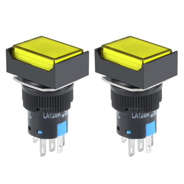 uxcell プッシュボタンスイッチ 穴直径16mm 1 NO 1 NC イエロー AC 250V/...