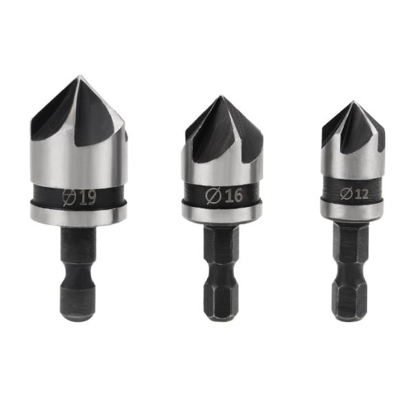 uxcell カウンターシンクドリルビットセット 12 16 19 mm径 90度六角シャンク 5フ...