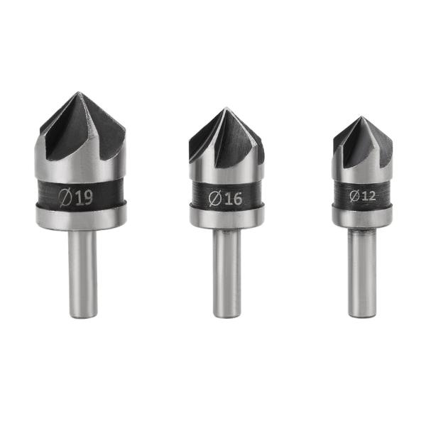 uxcell カウンターシンクドリルビットセット 12 16 19 mm径 90度 5フルート面取り...