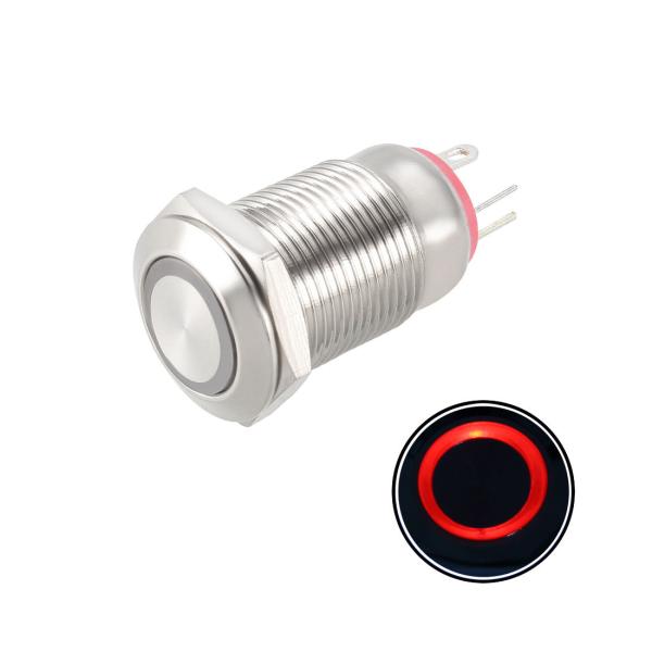uxcell ラッチングメタルプッシュボタンスイッチ 12mm取り付け径 1NO 3-6V レッドL...