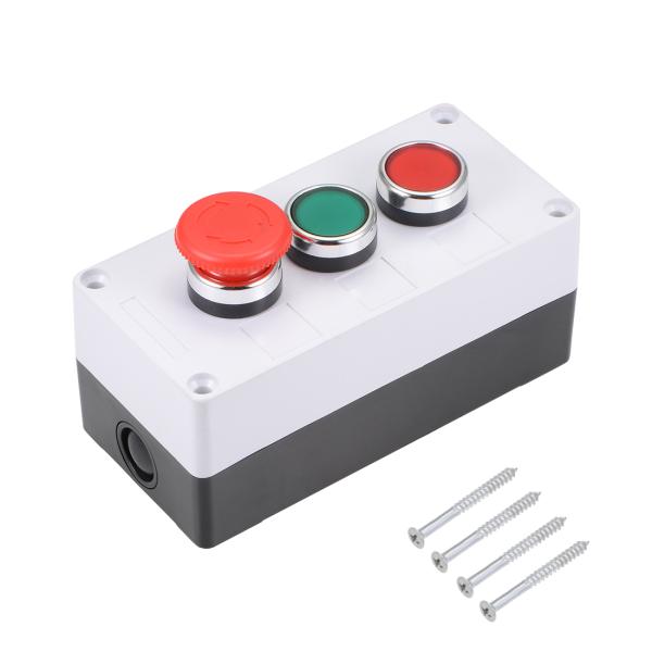 uxcell 押しボタンスイッチ ボックスモメンタリー 赤緑スイッチ ラッチング2ポジションロータリ...