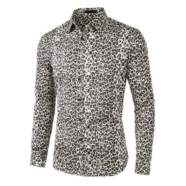 Lars Amadeus 豹柄 シャツ メンズ 長袖 ヒョウ柄 ボタンダウン カジュアルシャツ 綿 ...