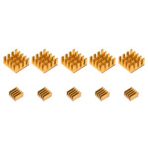 uxcell アルミニウムヒートシンク 14x14x7mm 9x9x5mm 自己接着 RPI用 ゴールドトーン 5セット合計10個