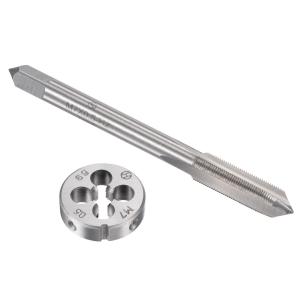 uxcell メトリックタップとダイセット HSS マシンねじタップ 合金工具 鋼 ラウンドねじダイ付き M7x0.5 mm