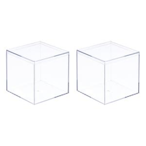 uxcell アクリルディスプレイケース　立方体形状クリア高透明ボックス　ブラックベースのスクエアキューブ　5.1x5.1x5.1cm　2個｜soten