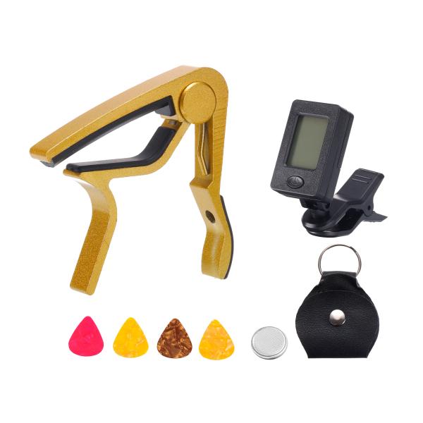 uxcell ギターカポタスト 正方形 クリップオンチューナー 多機能 アコースティックギター 金ト...