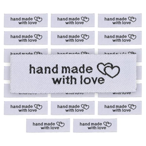 uxcell ハンドメイド刺繍ラベルタグ ラブソーイングラベル付き 衣料品縫製用 ホワイト 20個