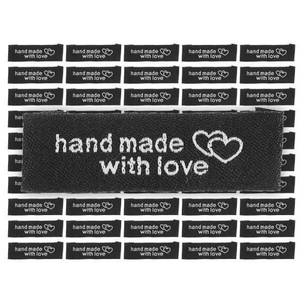 uxcell ハンドメイド刺繍ラベルタグ ラブソーイングラベル付き 衣料品縫製用 ブラック 50個