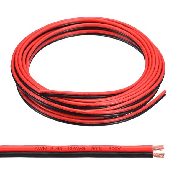 uxcell 電線ケーブル 12AWG 20ft 2468 電線 PVCコード 銅製 赤黒ケーブル ...