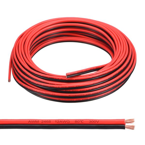 uxcell 電線ケーブル 12AWG 15m 2468 電線 PVCコード 銅 レッドブラックケー...