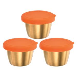 uxcell 3個セットのサラダドレッシング容器 2.4オンスのステンレス製調味料容器（フタ付き） ランチベントボックス オレンジ色