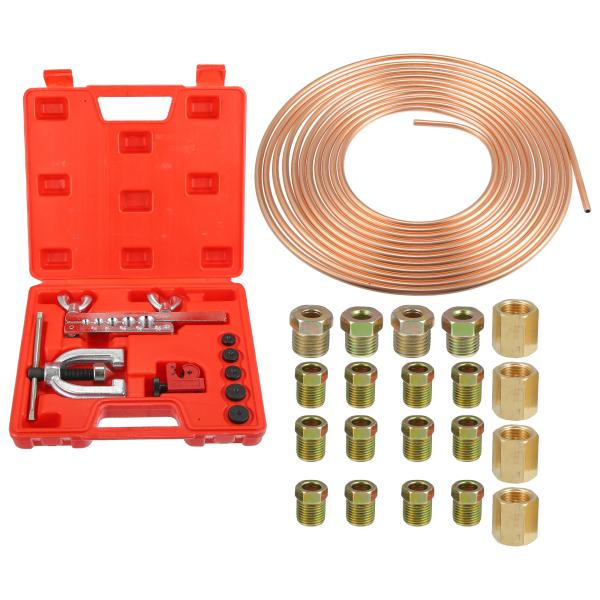 xAUTOHAUx ブレーキラインチューブキット 銅メッキ 16個継手と4個ユニオン付き レアリング...