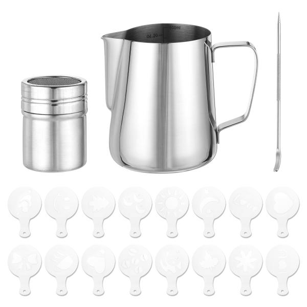 uxcell 牛乳泡立てピッチャー 20oz/600ml エスプレッソスチーミングピッチャー 鋼製 ...