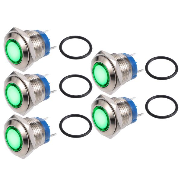 xAUTOHAUx5個入り インジケーターライト 16mm 12V AC DC メタルシェル 防水 ...