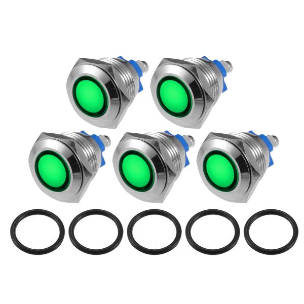 xAUTOHAUx5個LEDインジケーターライト 16mm 230V AC メタルシェル 防水パイロ...