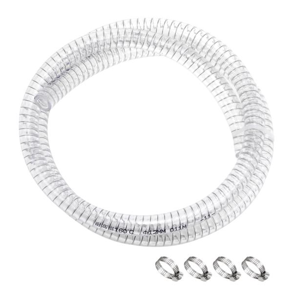 uxcell 15/32"ID x 4.9ft スチールワイヤー強化PVCチューブ 化学耐性フ レキ...