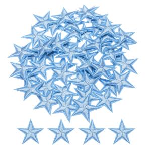 uxcell 小さな5つ星アイロンパッチ 刺繍付きハギレパッチ 衣類修理バックパック靴装飾用 2.9x2.9cm 50個入り 青