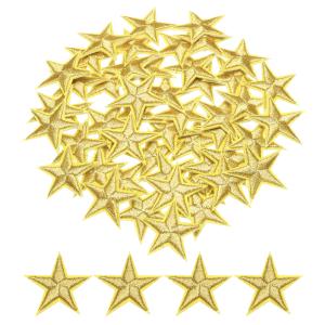 uxcell 小さな5つ星アイロンパッチ 刺繍付きワッペン アップリケ 衣類修理 シューズ装飾 2.9x2.9cm 50個入り 金イエロー