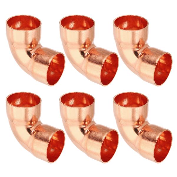 PATIKIL 1"内径1mm厚 エルボーカッパーフィッティング 6個入り99.9%純銅パイプフィッ...