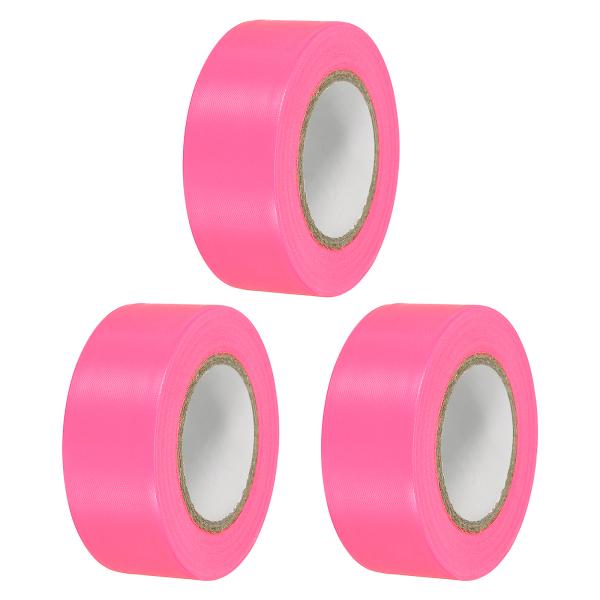 PATIKIL フラッグテープ 30 mm x 45 M 3個 PVC 非粘着性 ネオンマーキングテ...