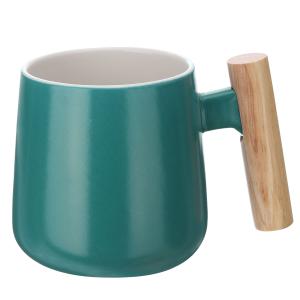 uxcell セラミックコーヒーマグ 12.85オンス シンプルな木製ハンドル 大きなコーヒーマグ 手作りセラミックティーカップ ラテ コーヒー ティ