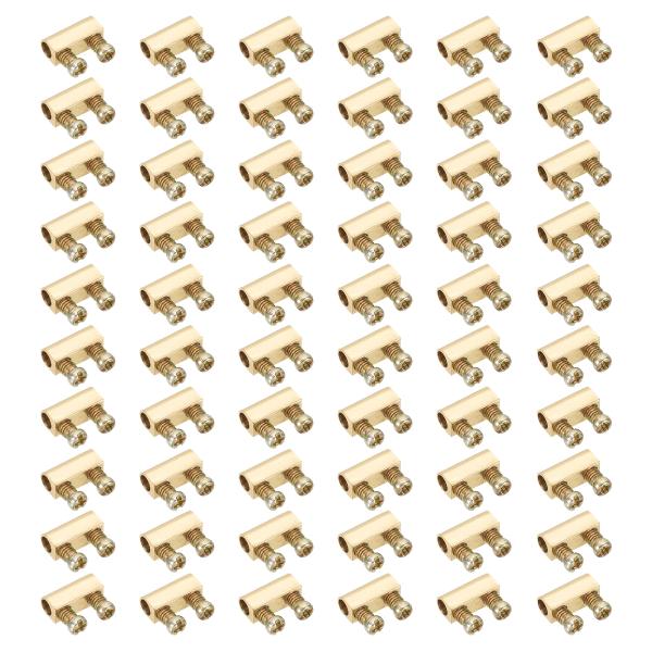 PATIKIL 5x4x10mm ワイヤーロープケーブルクランプ 60個入り ダブルホール真鍮ワイヤ...