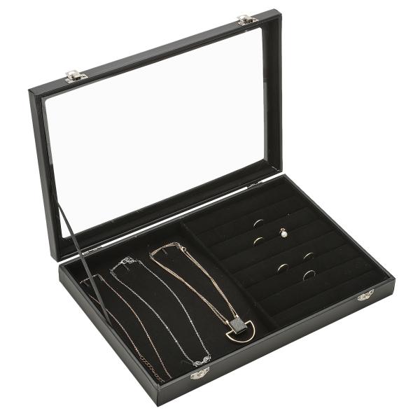 PATIKIL リングネックレスディスプレイケース、14インチx9インチ宝石収納シャドーボックス、ガ...