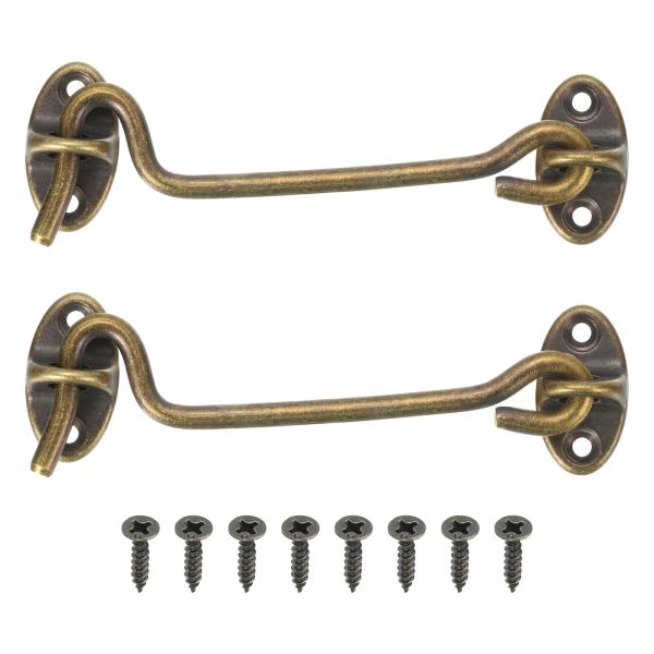 uxcell 2個4"フックとアイラッチ、真鍮製の納屋のドアロック キャビンフック プライバシードア...