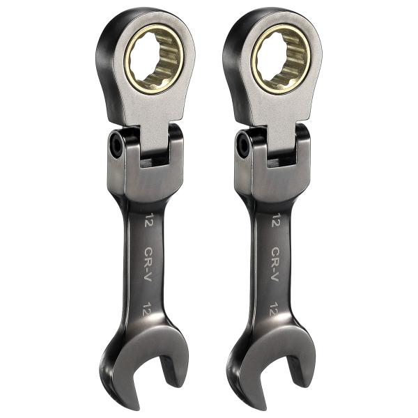 uxcell 2個セットのフレックスヘッドスタビーラチェットコンビネーションレンチ12mmメトリック...