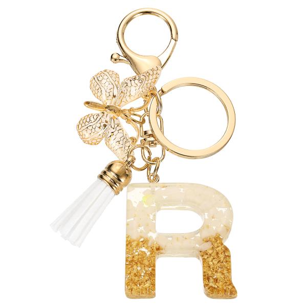 uxcell イニシャルレターキーチェーン レジン製かわいい蝶のタッセルペンダントアクセサリー 女性...