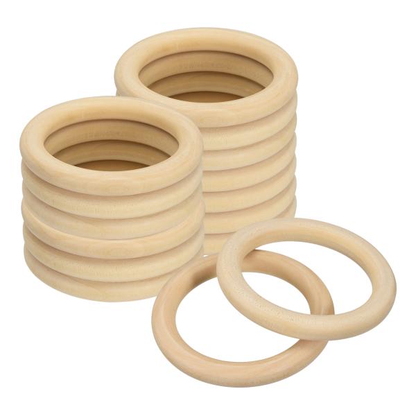 uxcell 15個 ウッドリング 木製リング 外径80mm 内径60mm 厚さ10mm 天然木製 ...