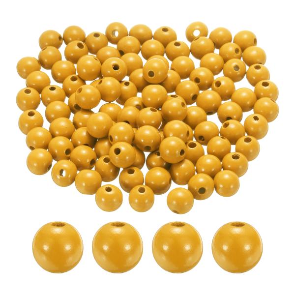 uxcell 100個 16mm オレンジウッドビーズ 3.3 mm 大穴 ラウンドウッド ルーズス...