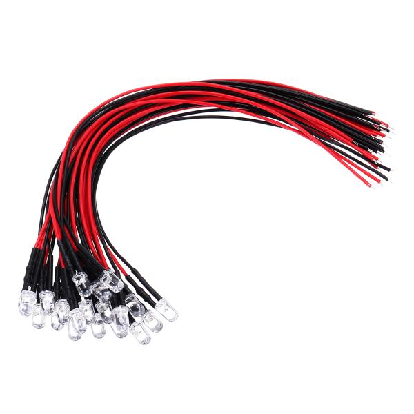 PATIKIL オレンジ 5mm LED プレ配線 20個入り 高輝度 砲弾型 24V用 （12色 ...