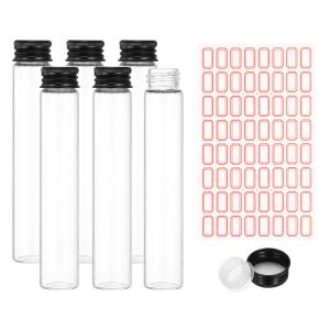 PATIKIL 30ml 試験管 6本セット 22x120mm ガラス 透明 平底 プラスチックキャップ付き ビーズ パーティー あめ バスソルト 保