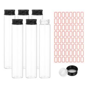PATIKIL 80ml 試験管 6本セット 30x150mm ガラス 透明 平底 プラスチック キャップ付き ビーズ パーティー あめ バスソルト