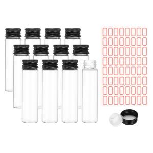 PATIKIL 20ml 試験管 12本セット 22x80mm ガラス 透明 平底 プラスチックキャップ付き ビーズ パーティー あめ バスソルト 収