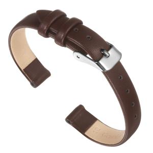 uxcell ダーク 茶色 本革 ベルト 10mm 幅 フラット 薄型 優雅 レザー ウォッチ ストラップ シルバー バックル メンズ レディース 兼